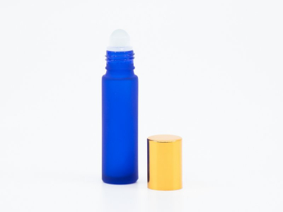 Roll-on fľaštička modrá matná, 10 ml, zlatý uzáver -  - 3