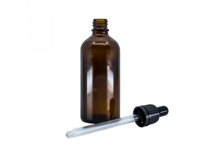 Glasflakon braun glänzend, 100 ml, schwarze Pipette -  - 2