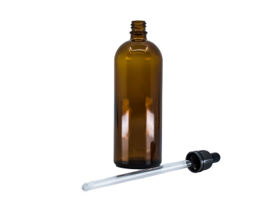 Üvegpalack - 200 ml, fényes barna, fekete pipettával -  - 2