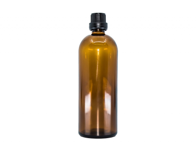 BEWIT Sklenená fľaša hnedá lesklá, 200 ml, kvapkadlo, čierny uzáver