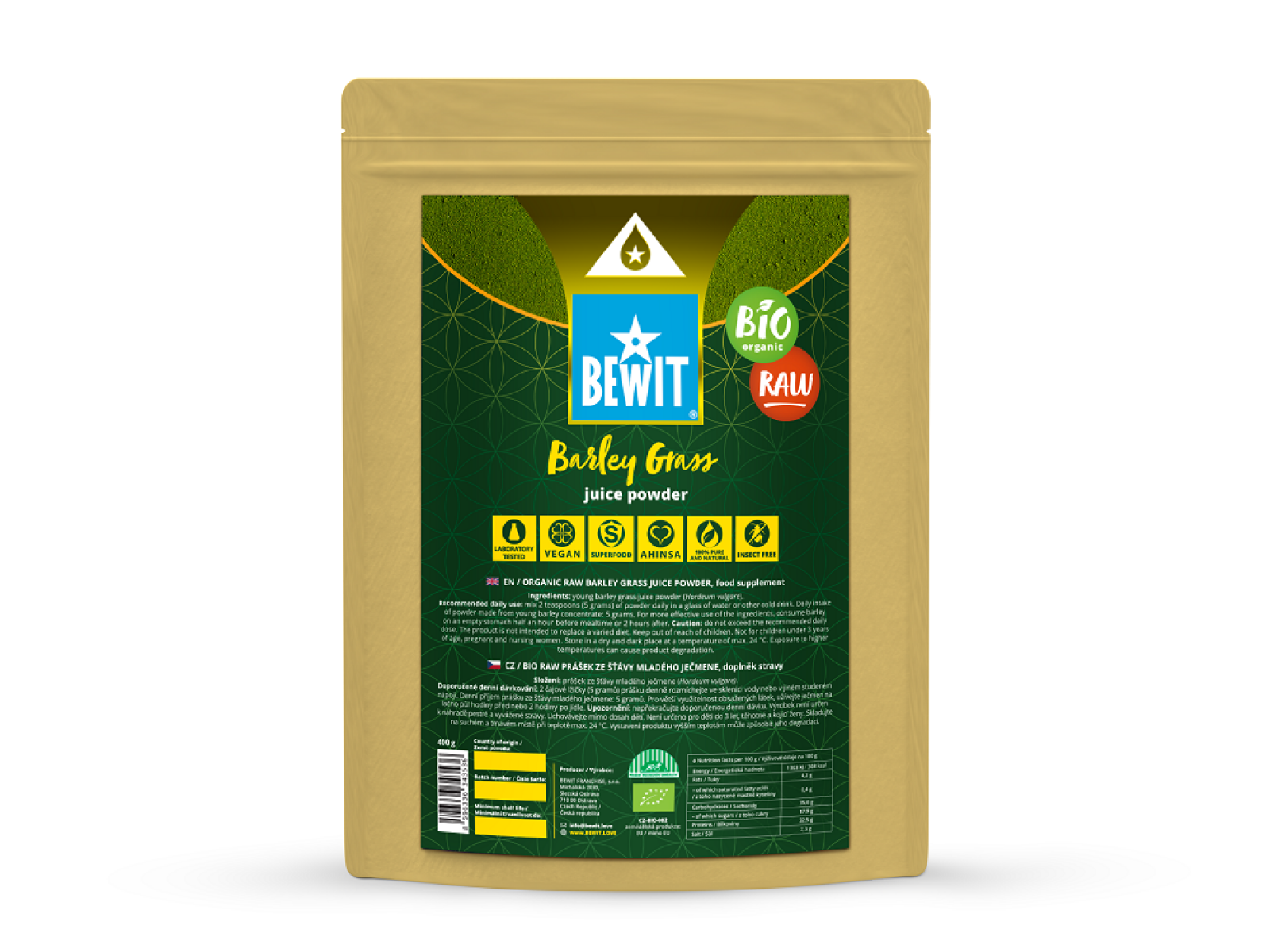 BEWIT Organic young barley RAW, juice powder - Powdered juice with maximum concentration of nutrients, food supplement - 4