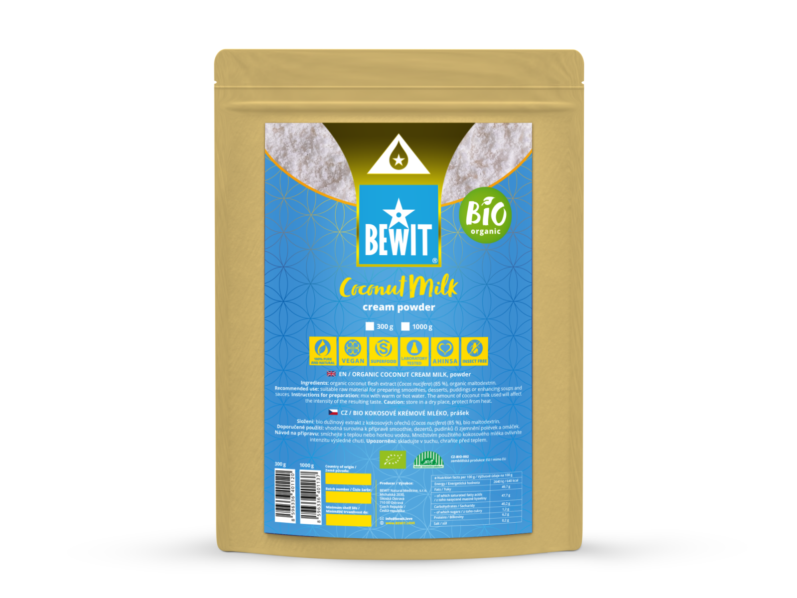 BEWIT ORGANIC COCONUT CREAM MILK, powder - Organic coconut flesh extract. - 2