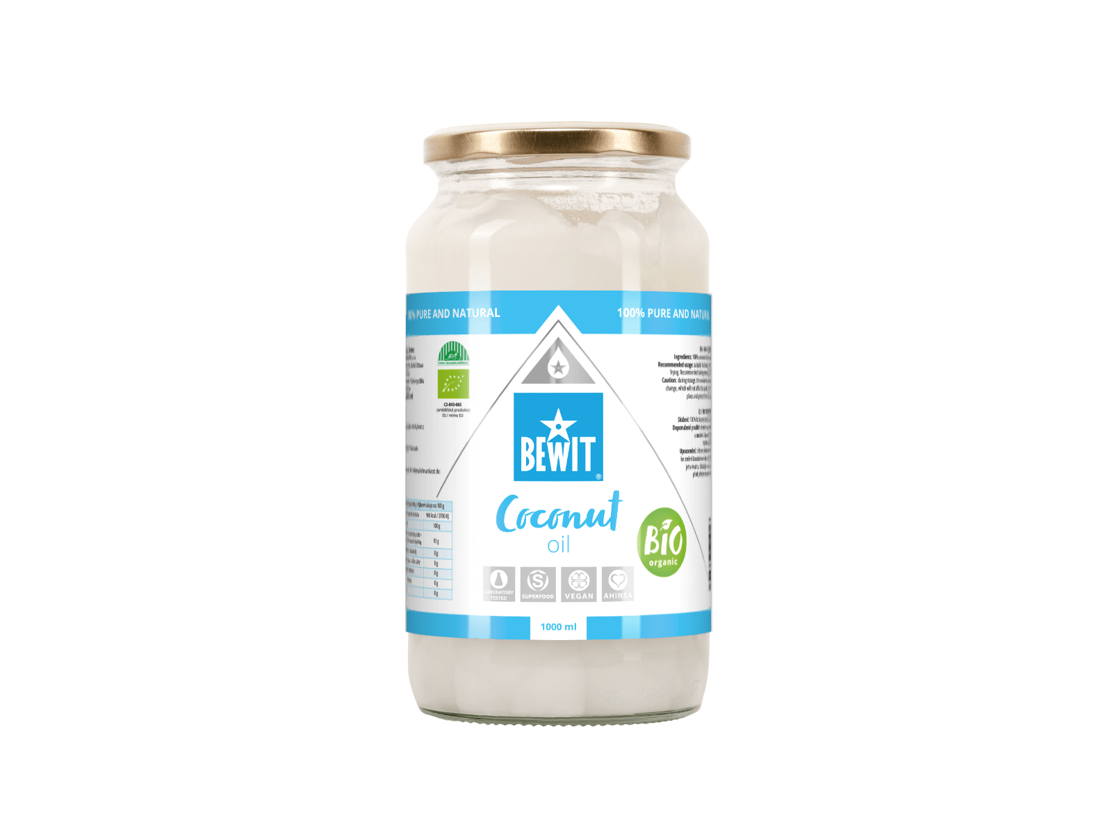 BEWIT Organic coconut oil - 100% pure and natural plant oil - 1