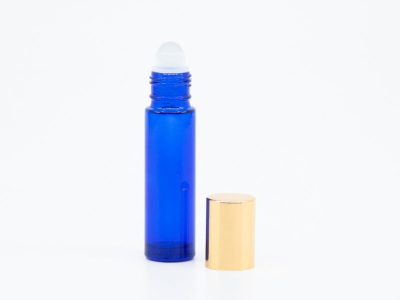 Flacon roll-on de culoare albastru lucios, 10 ml, capac auriu -  - 2