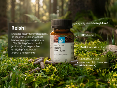 Reishi Premium, BIO (≥ 30 % betaglukanů) - Doplněk stravy. Duální extrakt z plodnic reishi v BIO kvalitě. - 4