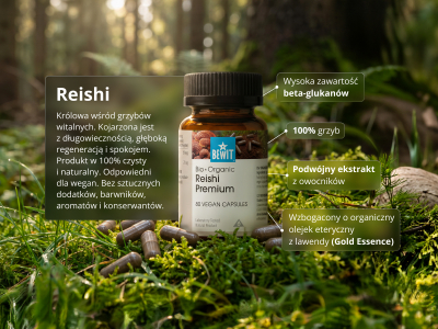 Reishi Premium, BIO (≥ 30 % beta-glukanów) - Suplement diety. Podwójny ekstrakt z owocników reishi w jakości BIO. - 4