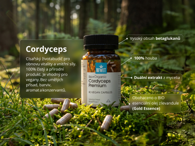 Cordyceps Premium, BIO (≥30% betaglukanů) - Doplněk stravy. Duální extrakt z mycelia housenice čínské v BIO kvalitě. - 5