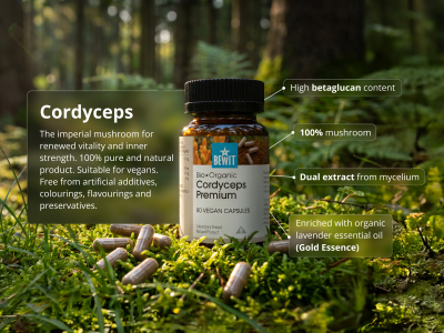 Cordyceps Premium, BIO (≥30% Beta-Glucans) - Food supplement. Dual extract of Cordyceps sinensis mycelium, organic quality. - 5