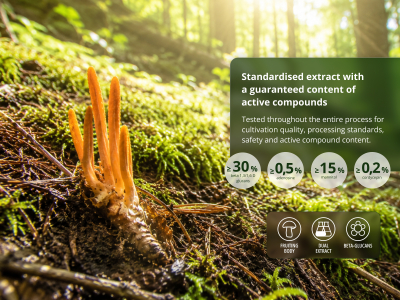 Cordyceps Premium, BIO (≥30% Beta-Glucans) - Food supplement. Dual extract of Cordyceps sinensis mycelium, organic quality. - 6