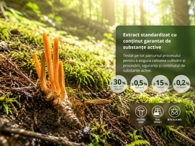 Cordyceps Premium, BIO (≥30% beta-glucani) - Supliment alimentar. Extract dual din miceliul de Cordyceps sinensis de calitate BIO. - 6
