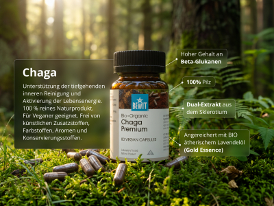 Chaga Premium, BIO (≥34% BetaGlucane) - Nahrungsergänzungsmittel. Dualextrakt aus dem Sklerotium des Schiefen Schillerporlings (Inonotus obliquus) in Bio-Qualität. - 5