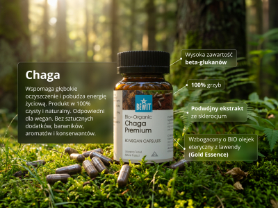 Chaga premium, BIO (≥34% betaglukanów) - Suplement diety. Podwójny ekstrakt ze sklerocjum błyskoporka podkorowego w jakości BIO. - 4
