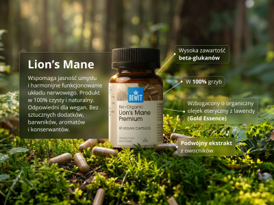 Lion´s Mane Premium, BIO (≥30 % betaglukanów) - Suplement diety. Podwójny ekstrakt z owocników Lion's Mane w jakości BIO. - 4