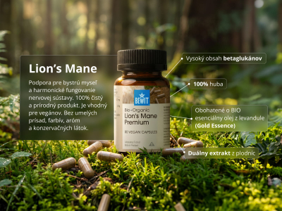 Lion´s Mane Premium, BIO (≥30 % betaglukánov) - Výživový doplnok. Duálny extrakt z plodníc Lion´s mane v BIO kvalite. - 4