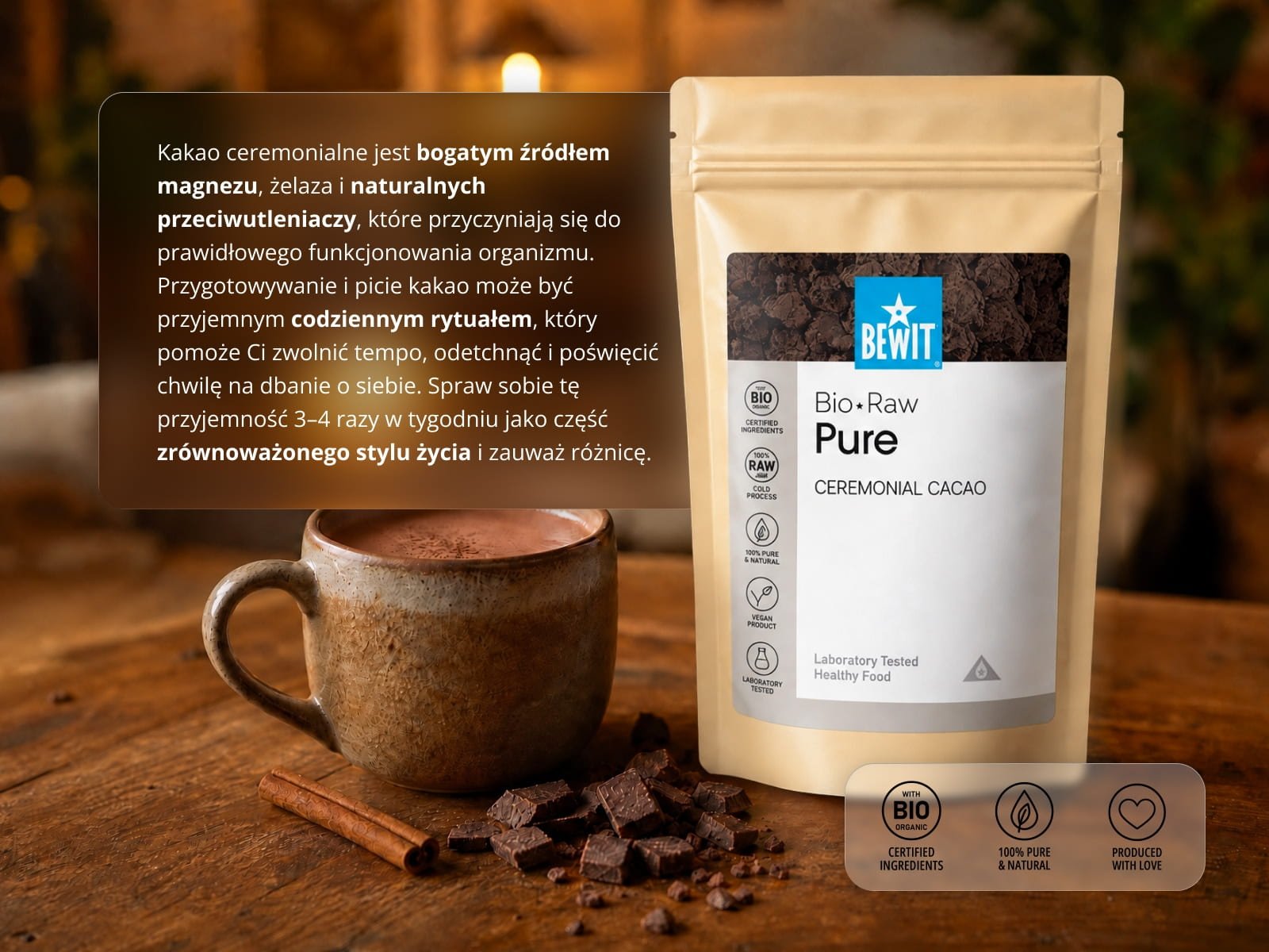 Ceremoniálne kakao Pure RAW, BIO - 1000 g