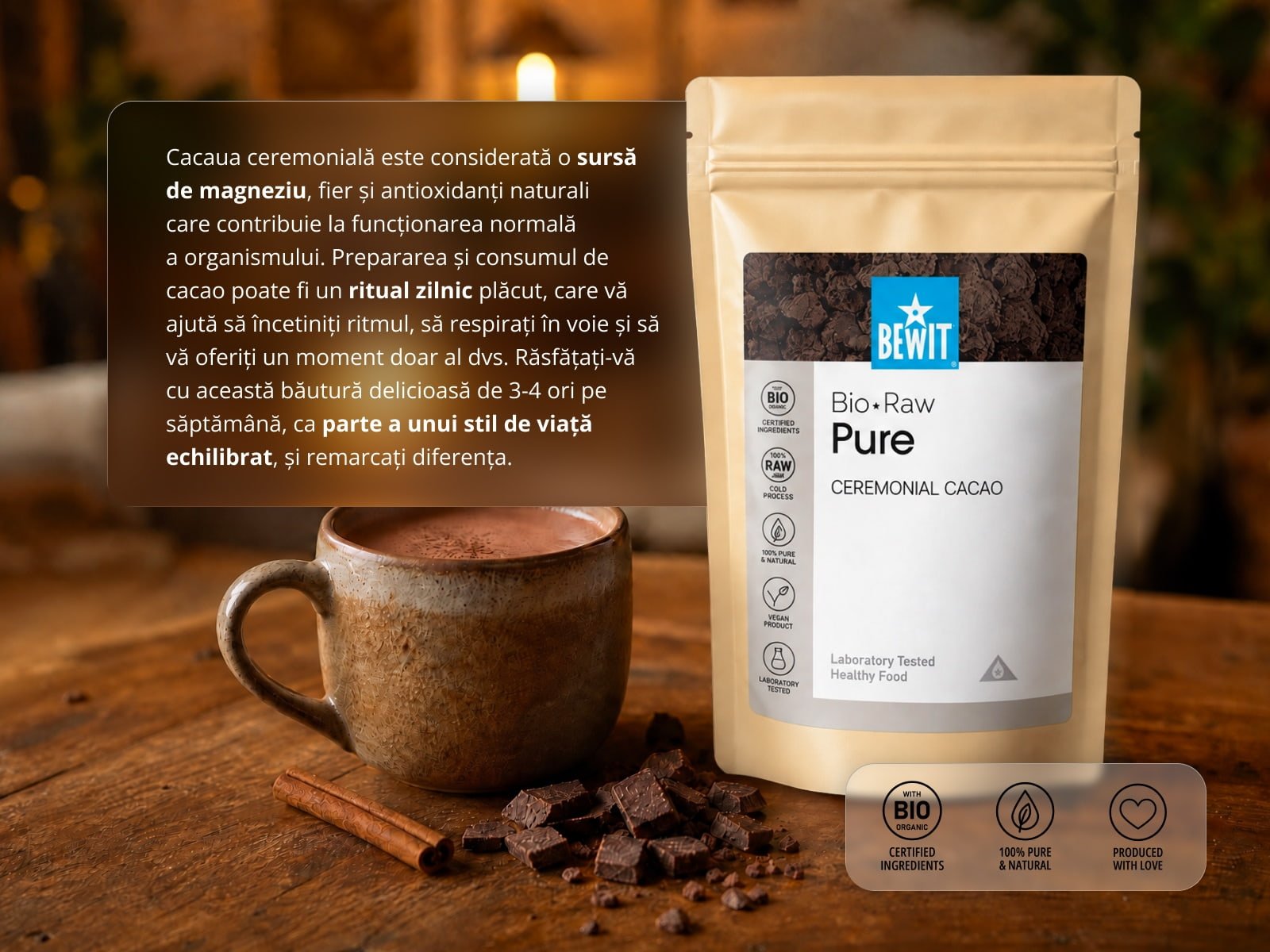 Ceremoniálne kakao Pure RAW, BIO - 1000 g