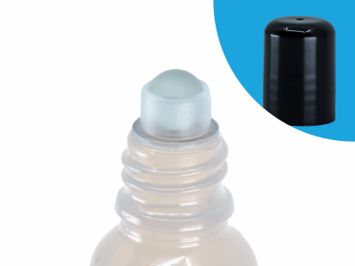 Ball roll-on glass for GL 18 bottles With black plastic cap, taller