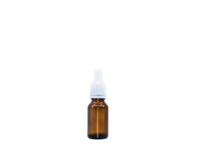 BEWIT Bottiglia di vetro marrone lucido, 15 ml, pipetta bianca