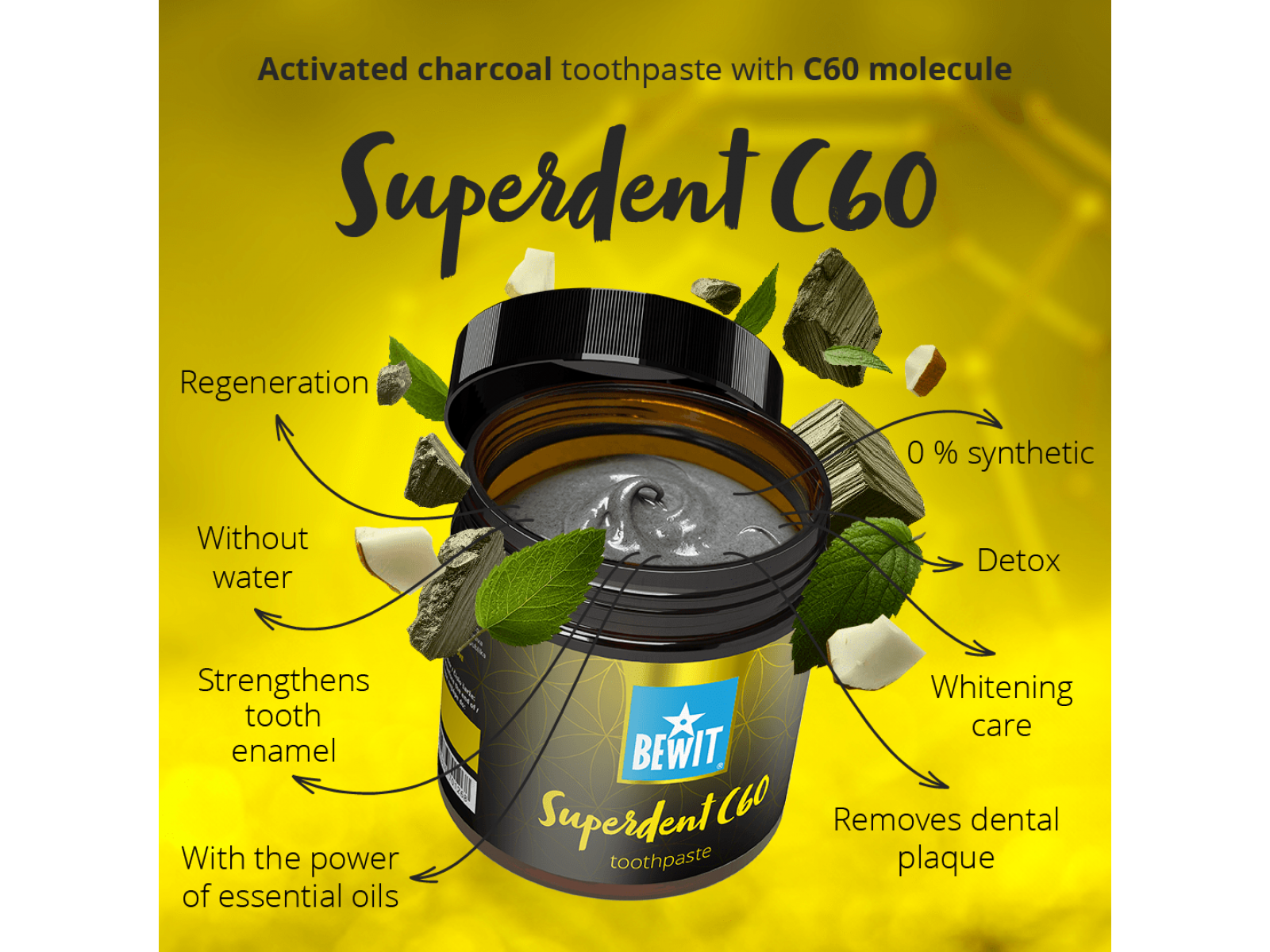 BEWIT Superdent C60 - Toothpaste containing activated carbon and C60 molecule - 6